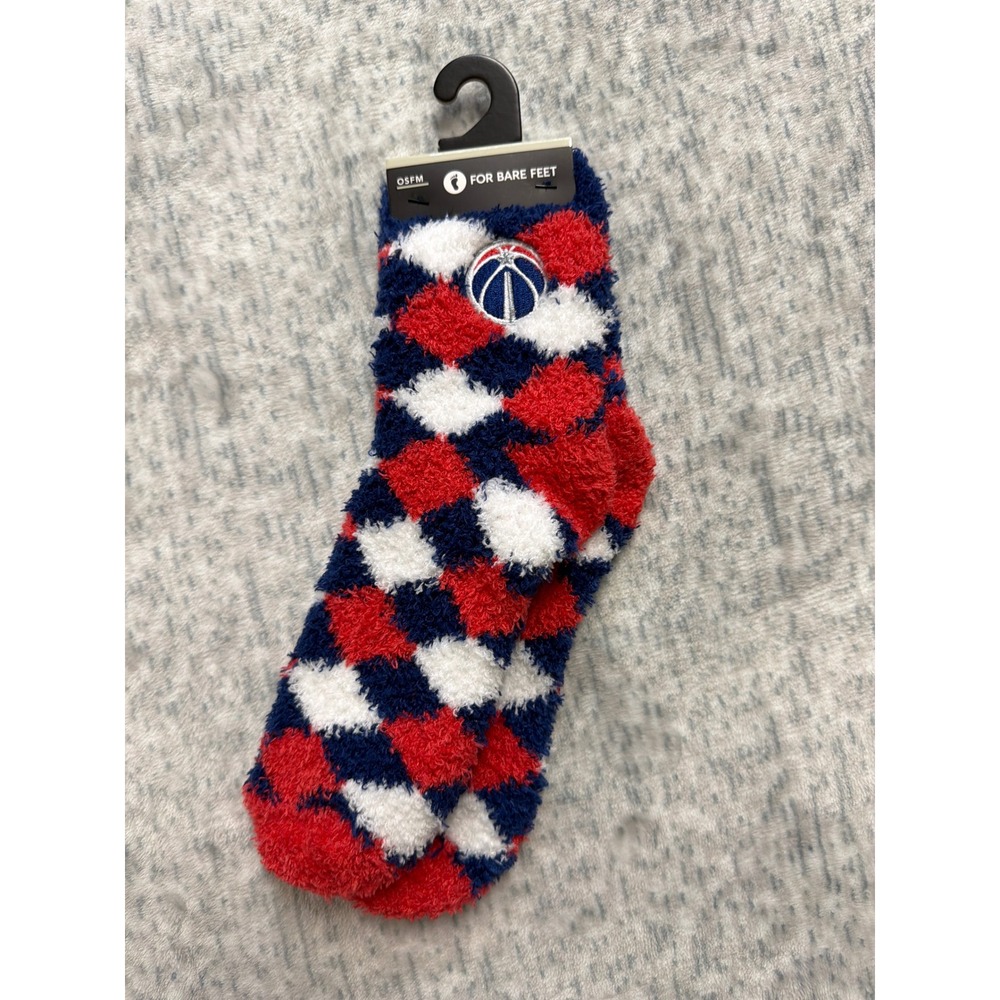 For Bare Feet Washington Wizards NBA Fuzzy Socks Navy Red White Diamond OSFM